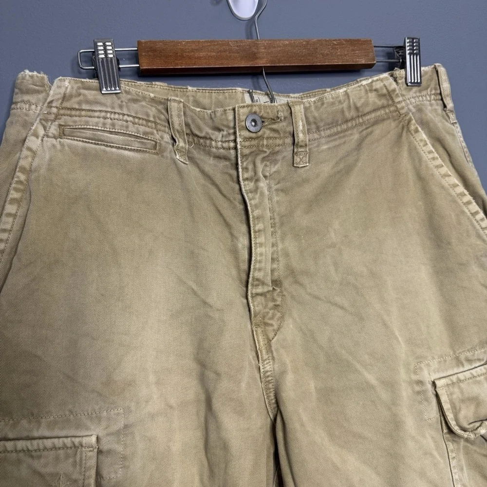 VTG American Eagle Mens Size 32 Military Cargo Cut Off Short Beige Canvas‎ Baggy